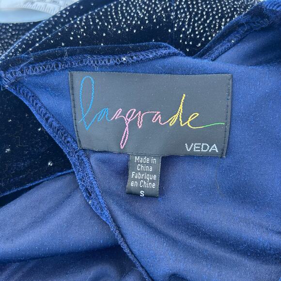 Vintage Y2K Celestial Velvet Blue Sparkly Whimsygoth Backless Mini Dress Small - Picture 3 of 8